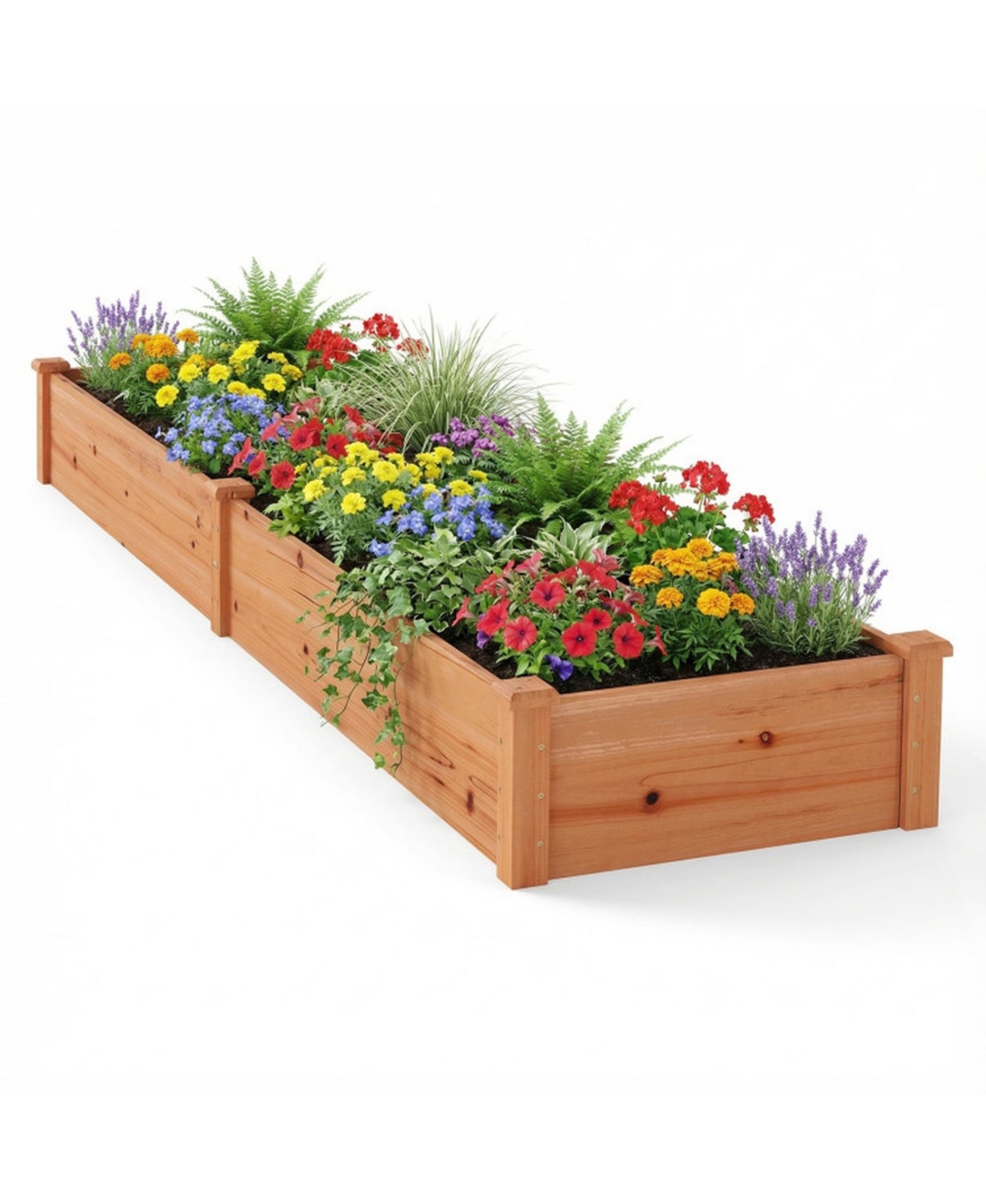 Gouun 95 Inch Long Fir Wood Raised Garden Bed with Open Bottom Design