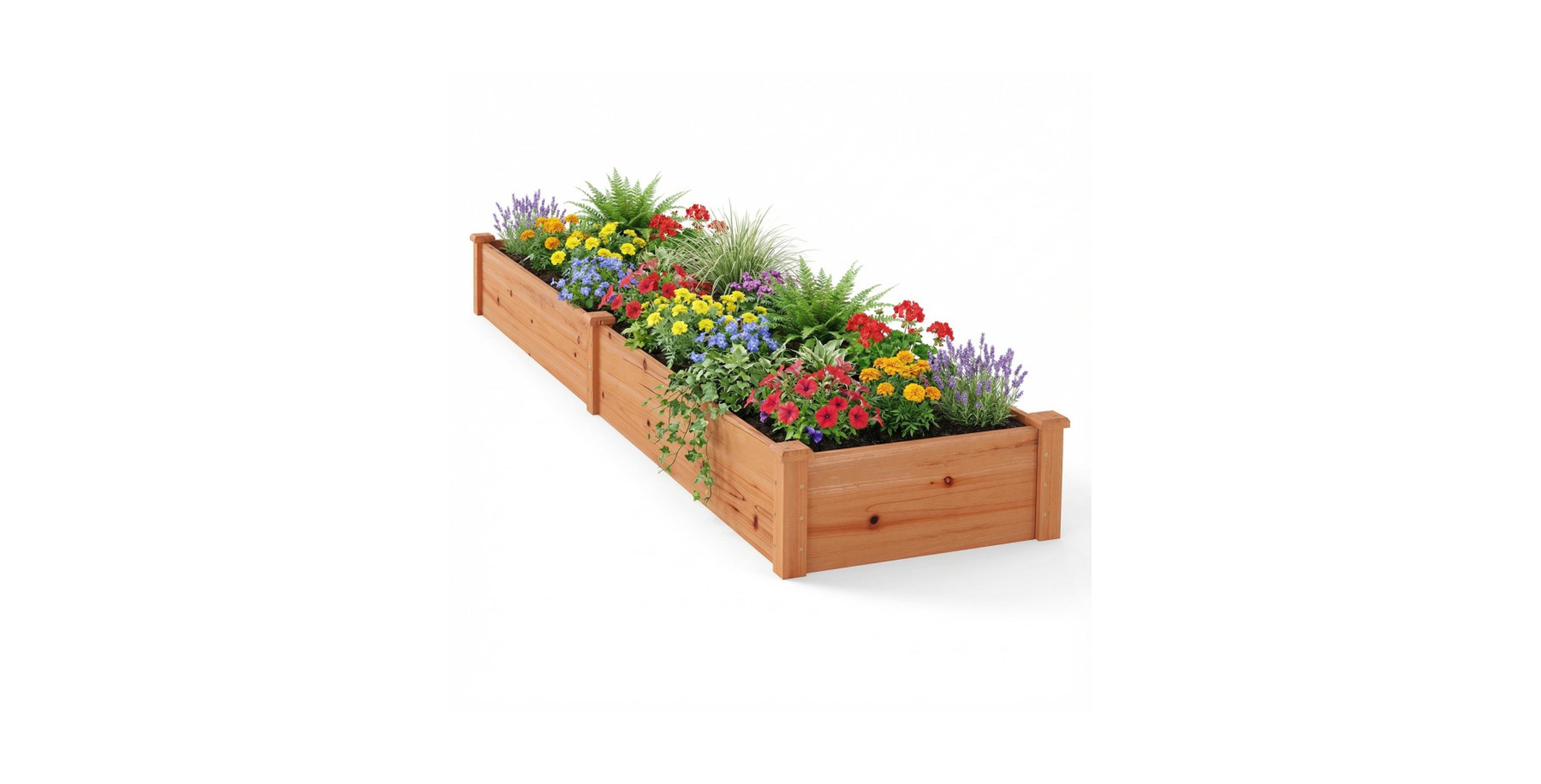 Gouun 95 Inch Long Fir Wood Raised Garden Bed with Open Bottom Design