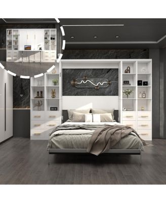  Multifunctional Murphy Wall Bed with Desk and Bookshelf