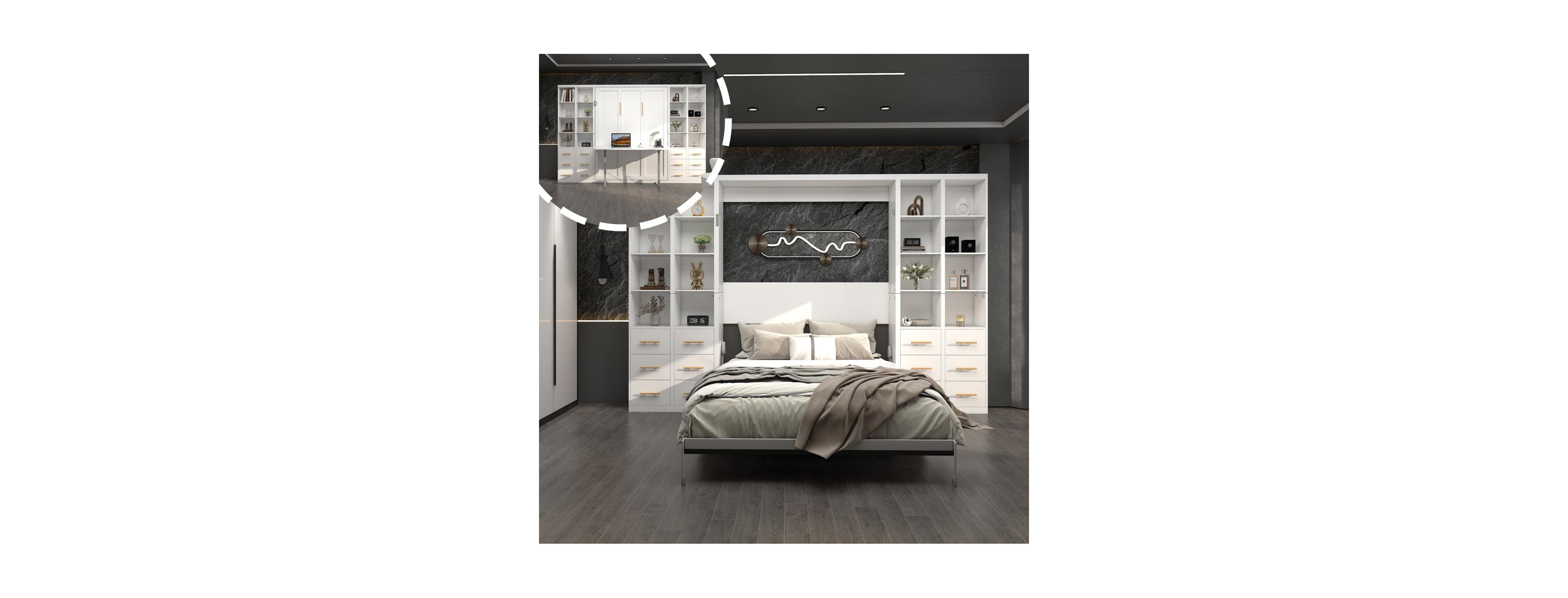 Streamdale Furniture Multifunctional Murphy Wall Bed with Desk and Bookshelf