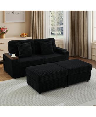Double Chaise Lounge with Ottomans, Storage, Cup Holders, USB and Bluetooth Speaker