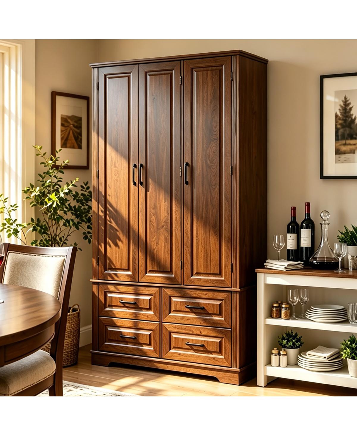 Streamdale Furniture 72" Farmhouse Kitchen Pantry Cabinet with Pull Out Trays - Walnut brown