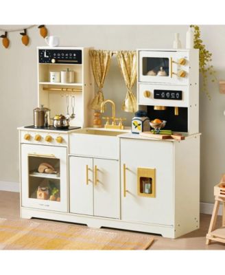 Iconic Wooden Play Kitchen - Cream Pretend Cooking Set for Kids