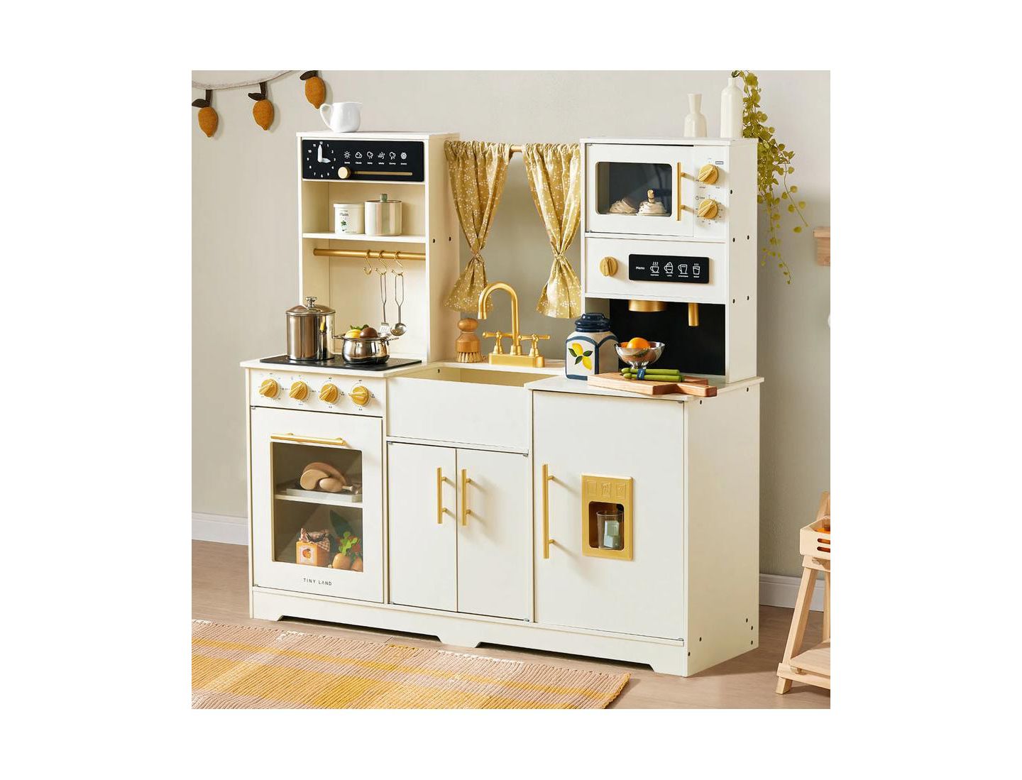 Детские игрушки Tiny Land Iconic Wooden Play Kitchen - Cream Pretend Cooking Set for Kids — фото 1