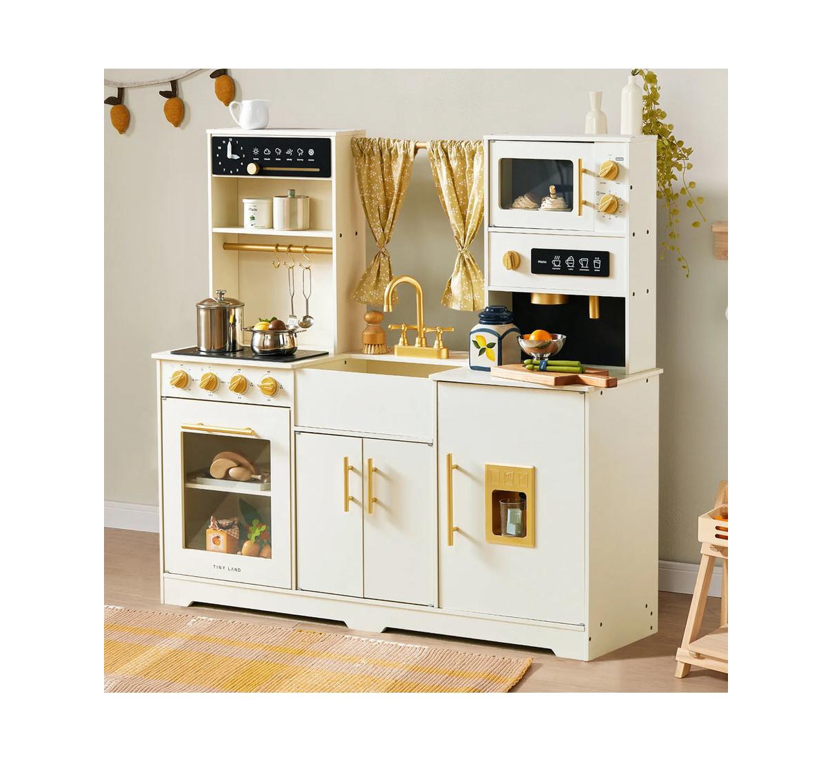Tiny Land Iconic Wooden Play Kitchen – Cream Pretend Cooking Set for Kids