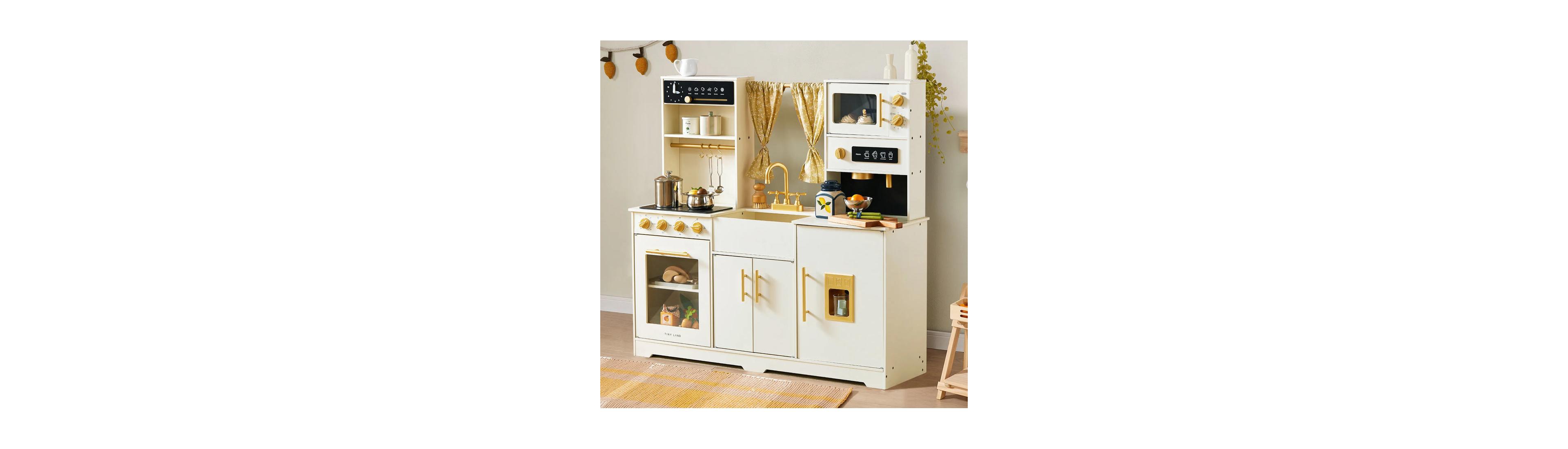 Tiny Land Iconic Wooden Play Kitchen – Cream Pretend Cooking Set for Kids