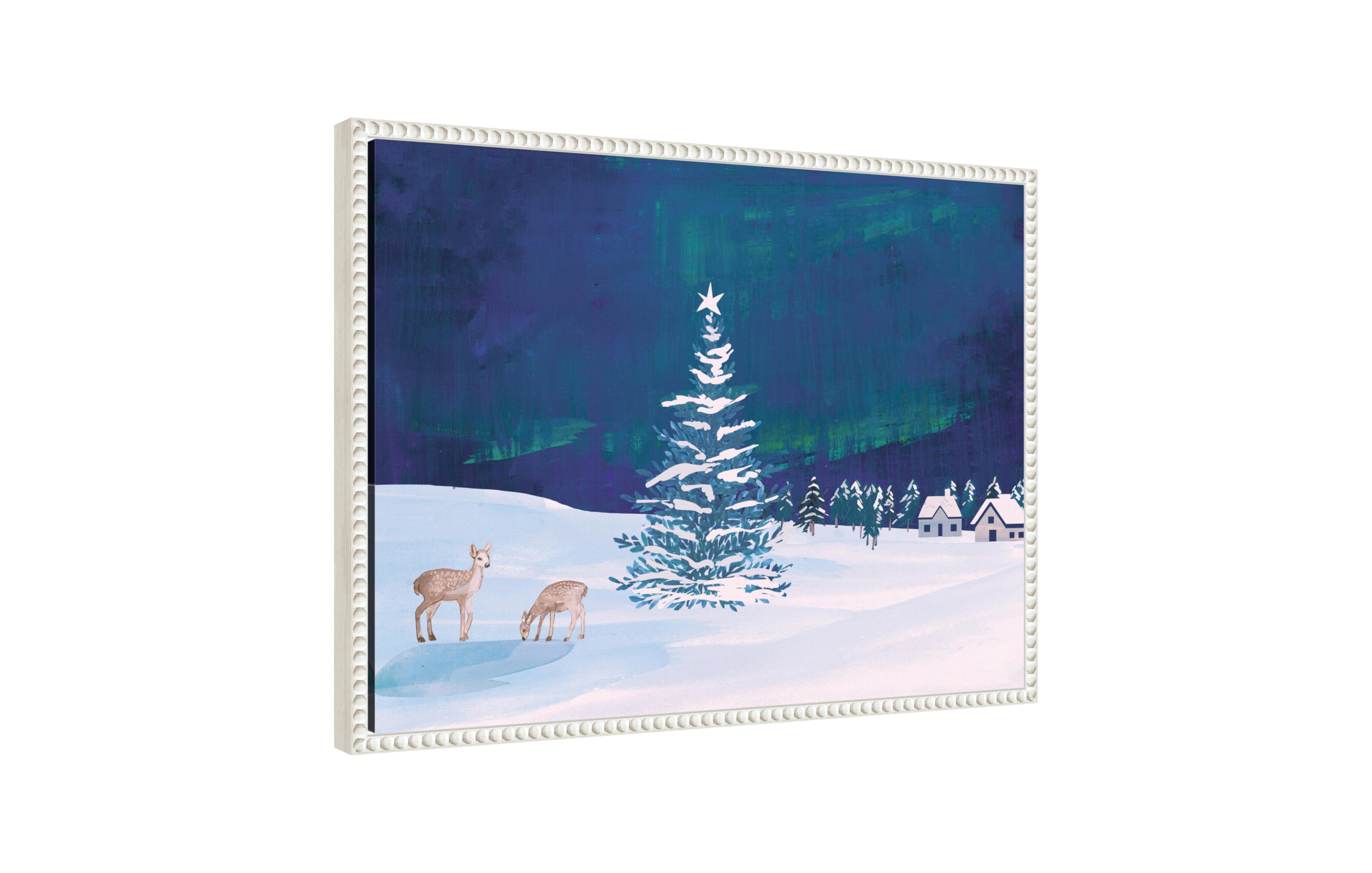 Kate and Laurel Sylvie Beaded Nothern Lights Winter Framed Canvas by Teju Reval