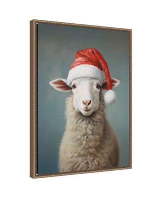 Sylvie Beaded Sweet Sheep Santa Hat Framed Canvas by The Creative Bunch Studio