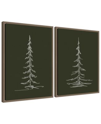 Sylvie Minimalist Evergreen Trees Sketch - 2 Piece Framed Canvas Art Set by The Creative Bunch Studio