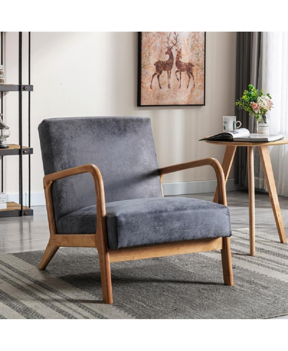 Streamdale Furniture Mid-Century Modern Open-Framed Accent Chair with Microfiber Cushion - Light gray