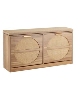38.9 Inch Wide 2-Tier Shoe Storage Bench with 2 Flip Drawers and Padded Seat Cushion 440 lbs Capacity