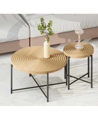 2-Piece Distressed Rustic Coffee and End Table Set with Metal Legs