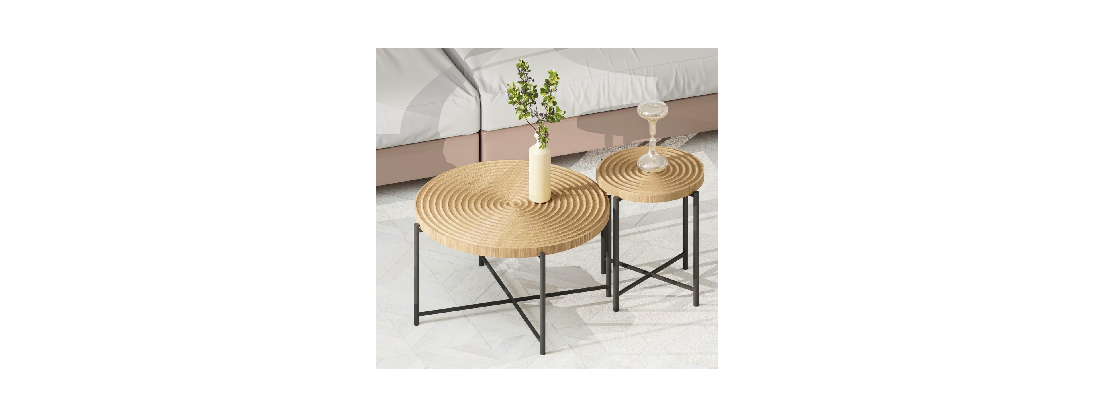 Streamdale Furniture 2-Piece Distressed Rustic Coffee and End Table Set with Metal Legs