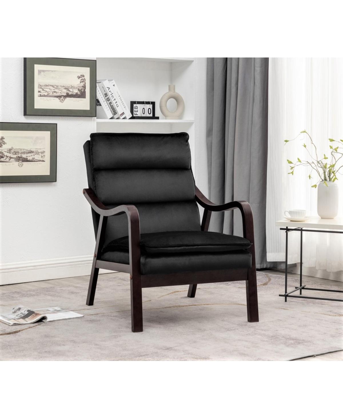 Streamdale Furniture Mid-Century Modern Accent Chair with Wood Armrest - Black