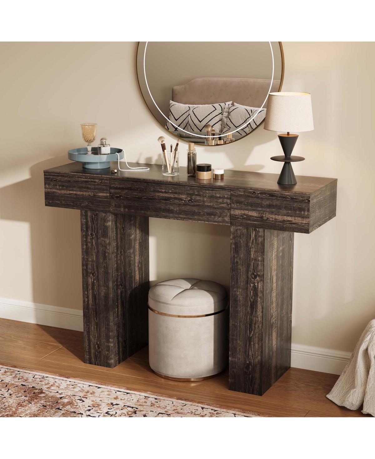 homfan 47" Narrow Console Table with Drawer, Farmhouse Wood Sofa for Entryway Hallway Behind Couch, Anti-Tip