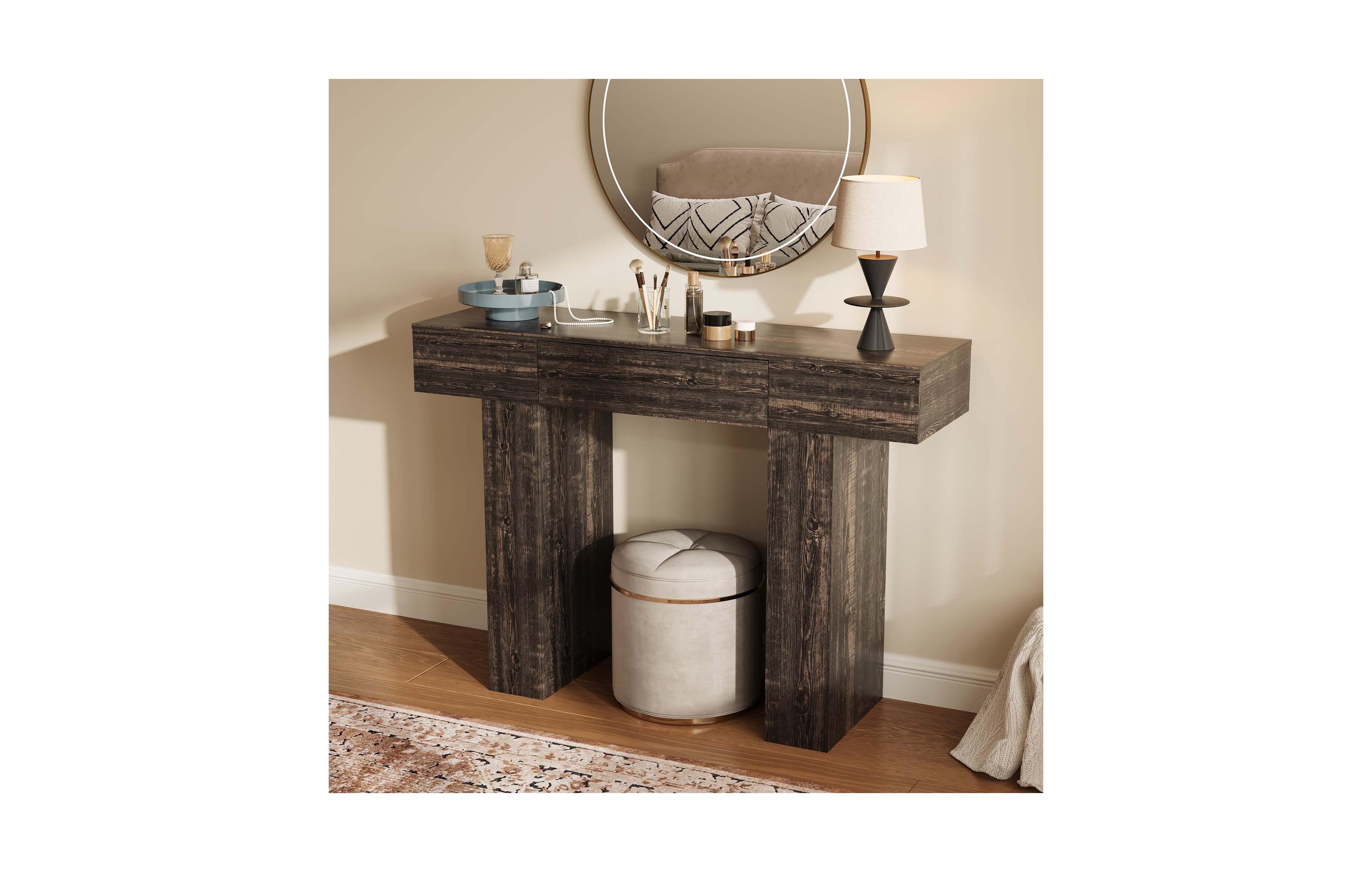 homfan 47" Narrow Console Table with Drawer, Farmhouse Wood Sofa for Entryway Hallway Behind Couch, Anti-Tip