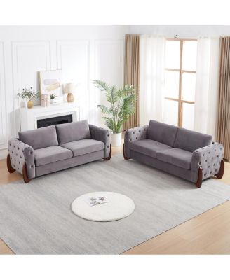 84-Inch Classic Velvet Tufted Sofa with Curved Legs - 2-Piece Set