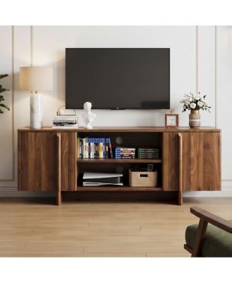 Mid-Century Modern 55" Walnut TV Stand and Storage Cabinet