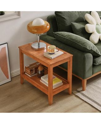 Solid Wood 2-Tier Rustic End Table and Plant Stand