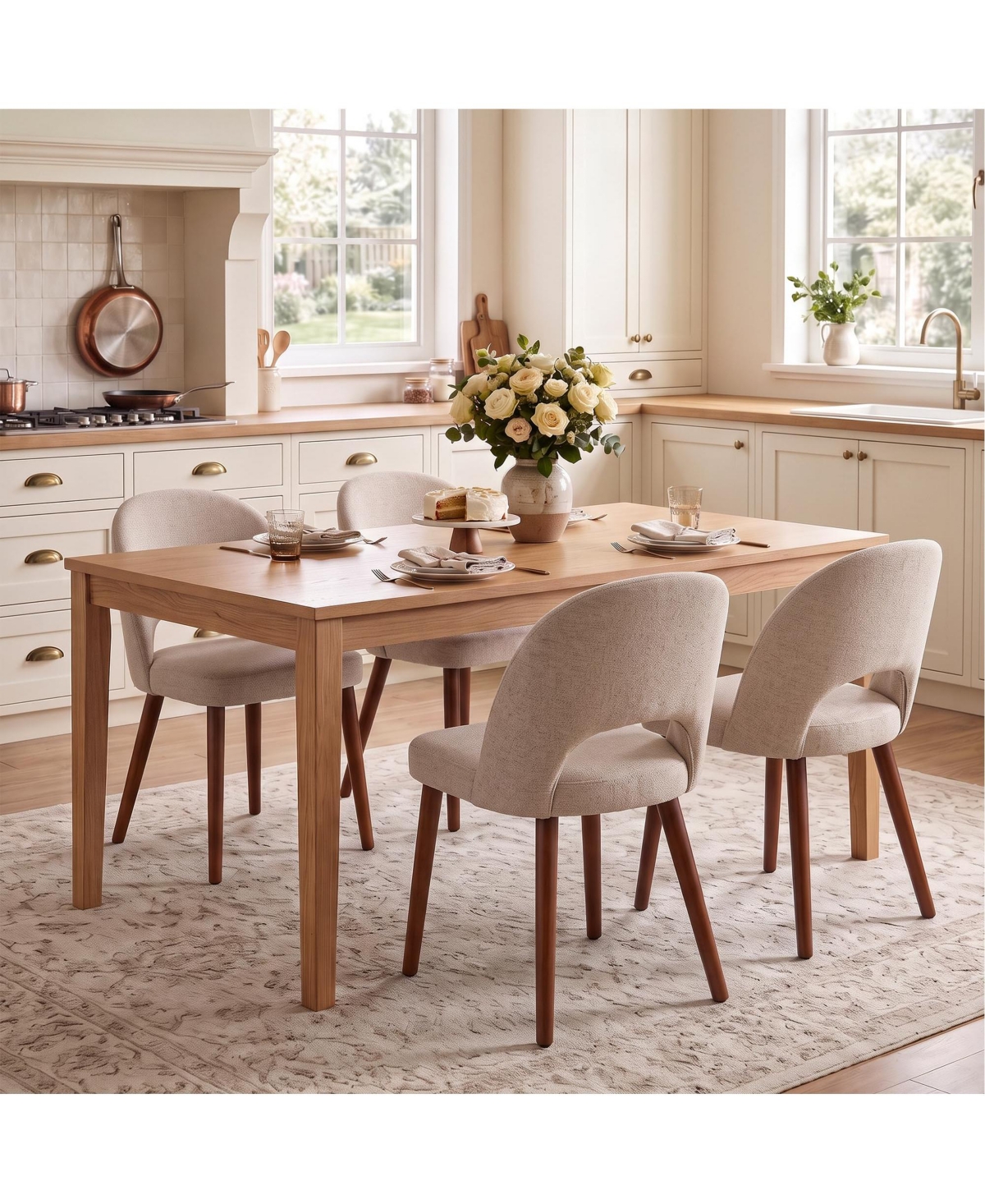 homfan Upholstered Dining Chairs Mid-Century Modern Accent Chair with Open Back and Sturdy Wood Legs