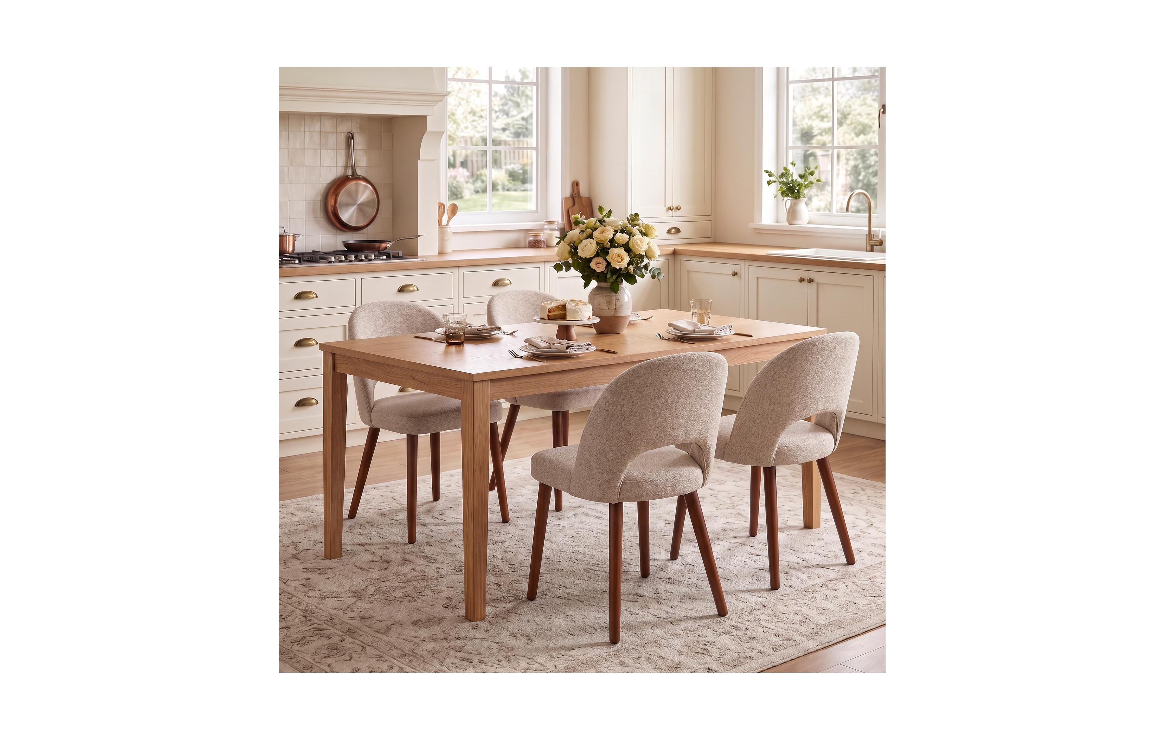 homfan Upholstered Dining Chairs Mid-Century Modern Accent Chair with Open Back and Sturdy Wood Legs