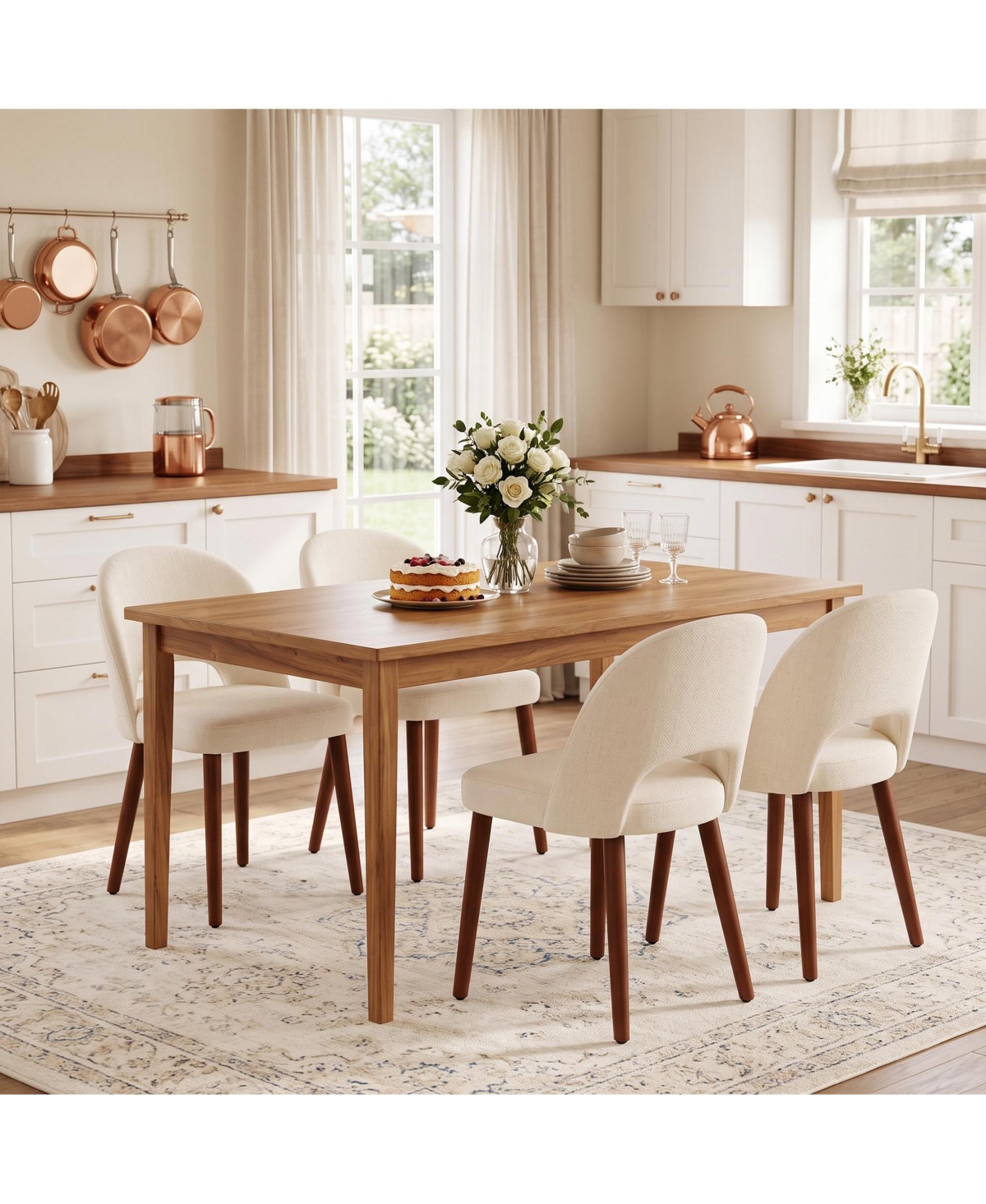 homfan Upholstered Dining Chairs Mid-Century Modern Accent Chair with Open Back and Sturdy Wood Legs - White