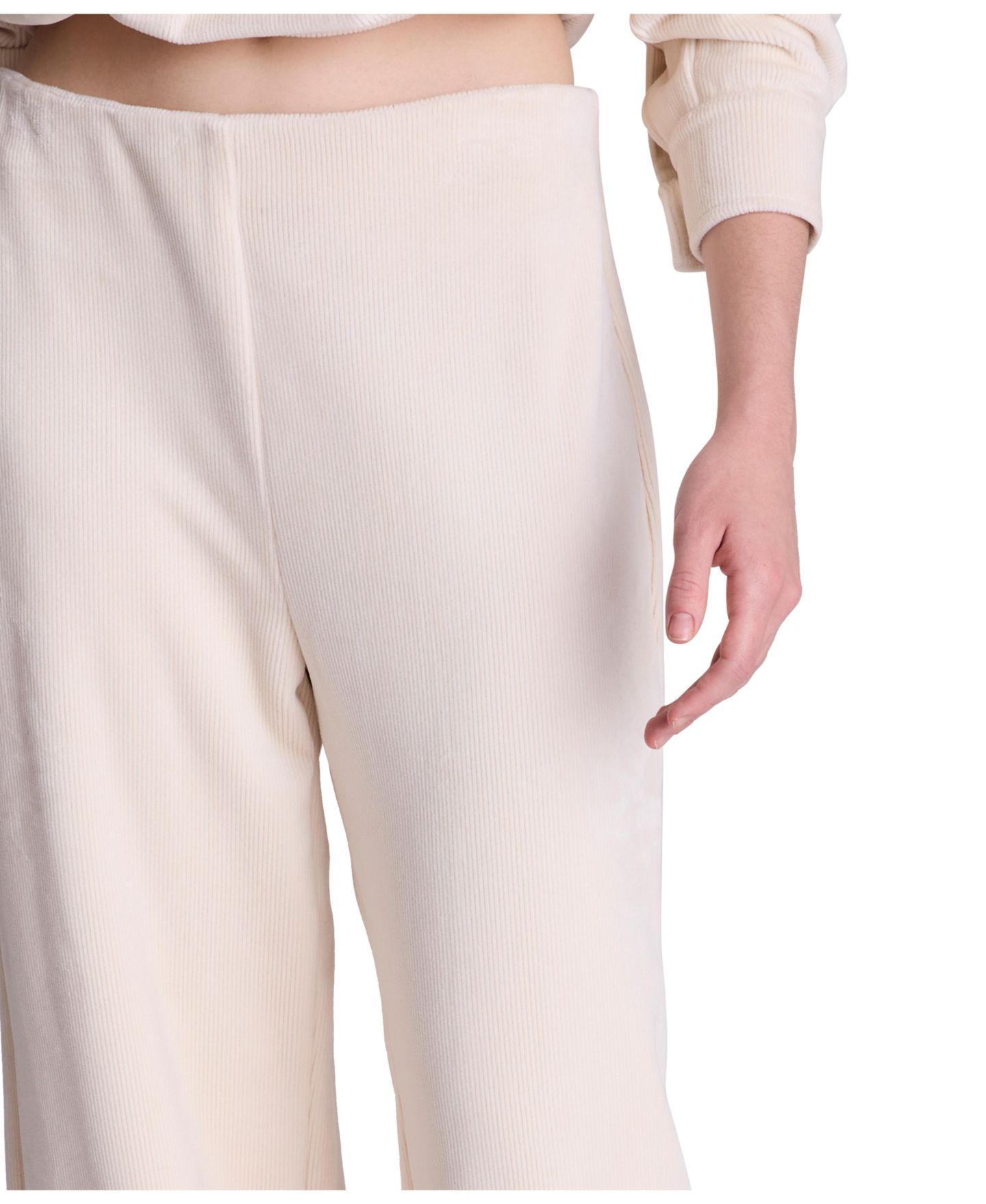 Женские брюки Kenneth Cole Hollywood Waist High-Waisted Wide-Leg Ribbed Fleece, цвет: Устричный — фото 7