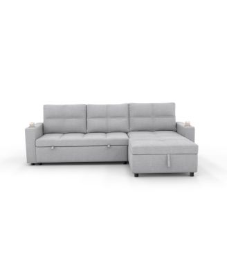 Convertible Fabric L-Shaped Sectional Sofa Bed with USB and Storage