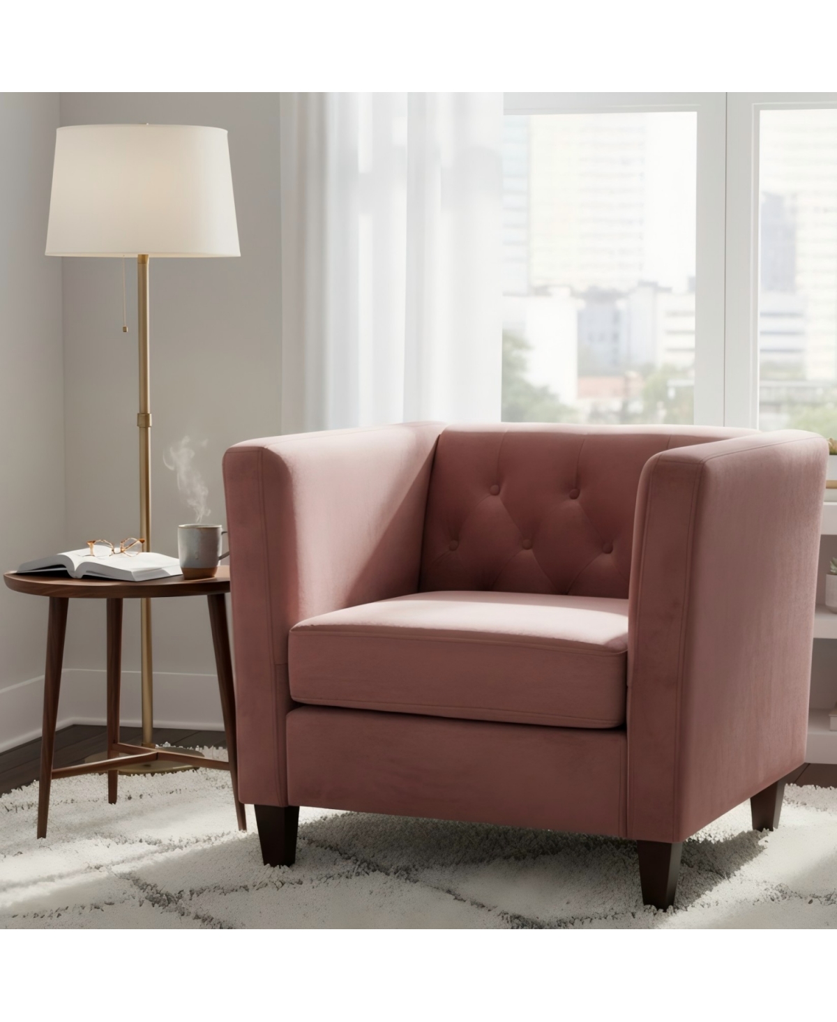 Streamdale Furniture Modern Velvet Tufted Accent Chair with Wood Legs