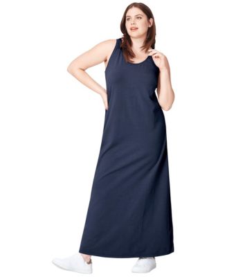 Women's Cotton Spandex Scoop Neck Sleeveless A-Line Maxi Dress