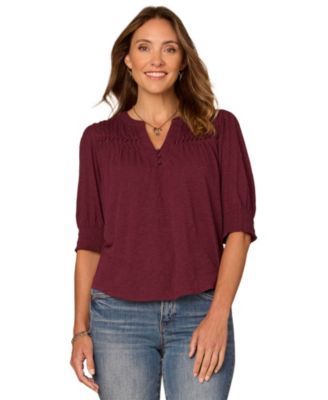 Petite Mandarin Collar Blouson-Sleeve Knit Top