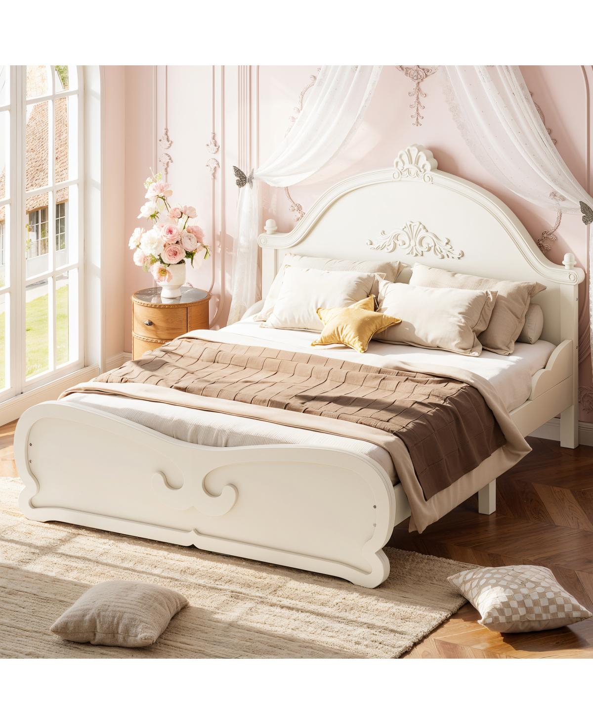Streamdale Furniture Full Vintage Carved Solid Wood Platform Bed with Headboard