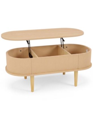 43.5 Inch Oval Lift Top Coffee Table with Hidden Storage and Fluted Design