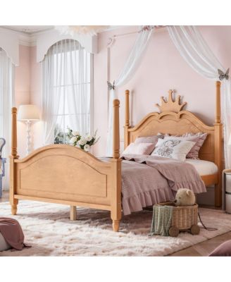 Crown Shaped Wooden Four Poster Full Size Platform Bed
