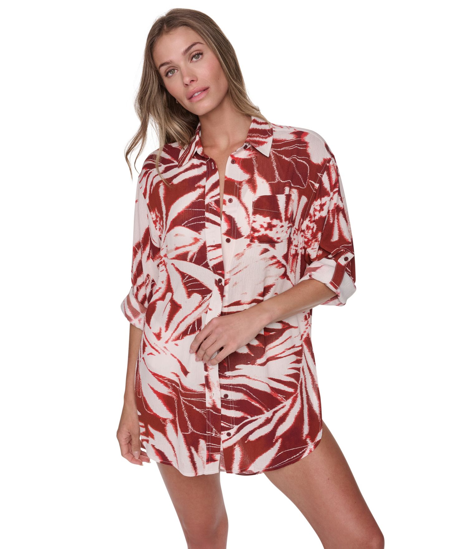 Женская рубашка DKNY Gauze Collared Button-Front Beach, цвет: Чёрный — фото 26