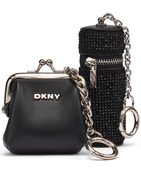 Женский брелок DKNY Bag & Lipstick Rhinestone Embellished Bag Charm, цвет: Чёрный / Серебряный