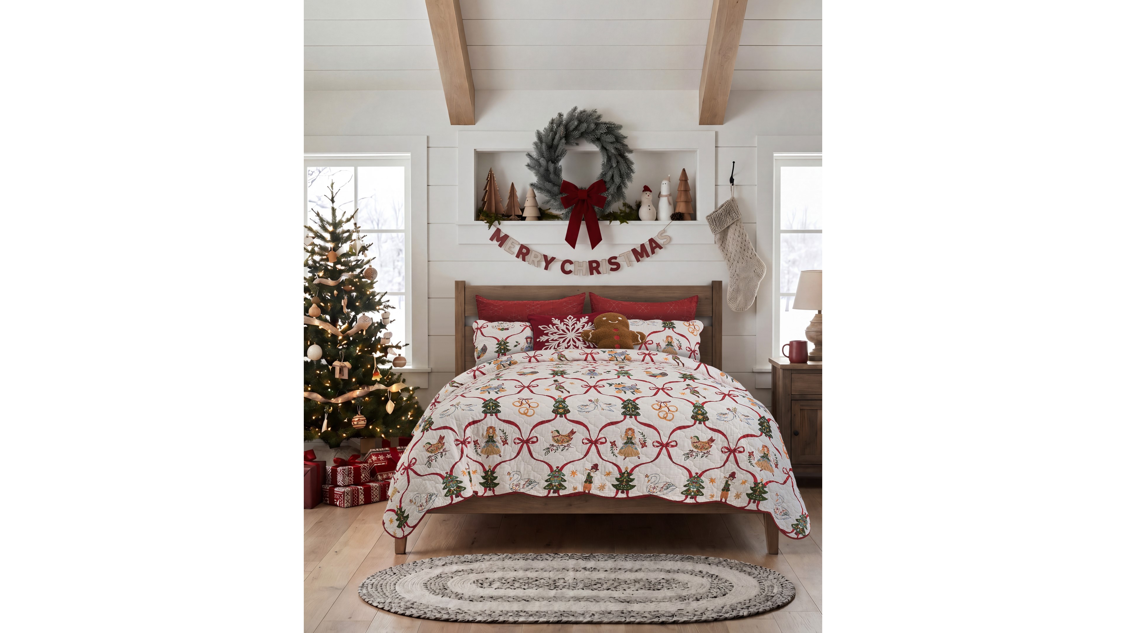 Greenland Home Fashions 12 Days of Christmas Holiday Cotton 2-Piece Quilt Set, Twin
