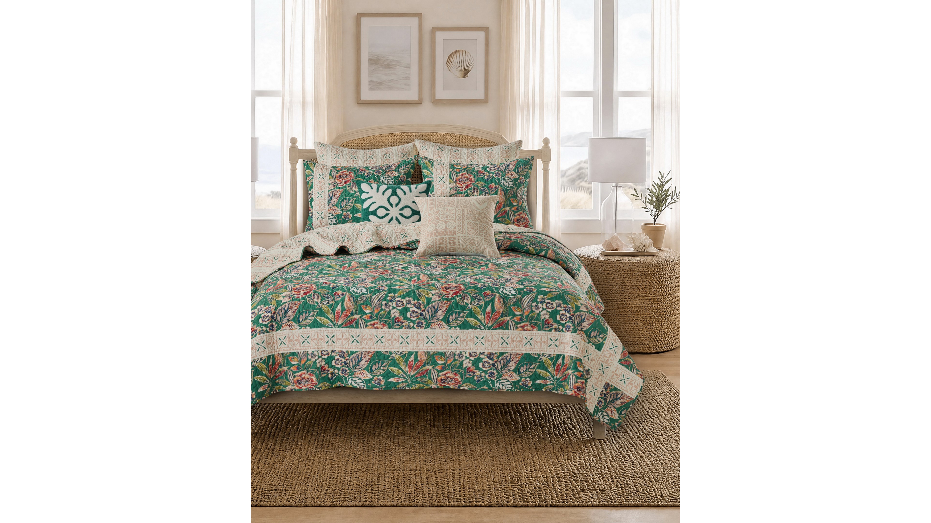 Greenland Home Fashions Kaia Reversible Jungle Paradise 3-Piece Quilt Set, Full/Queen
