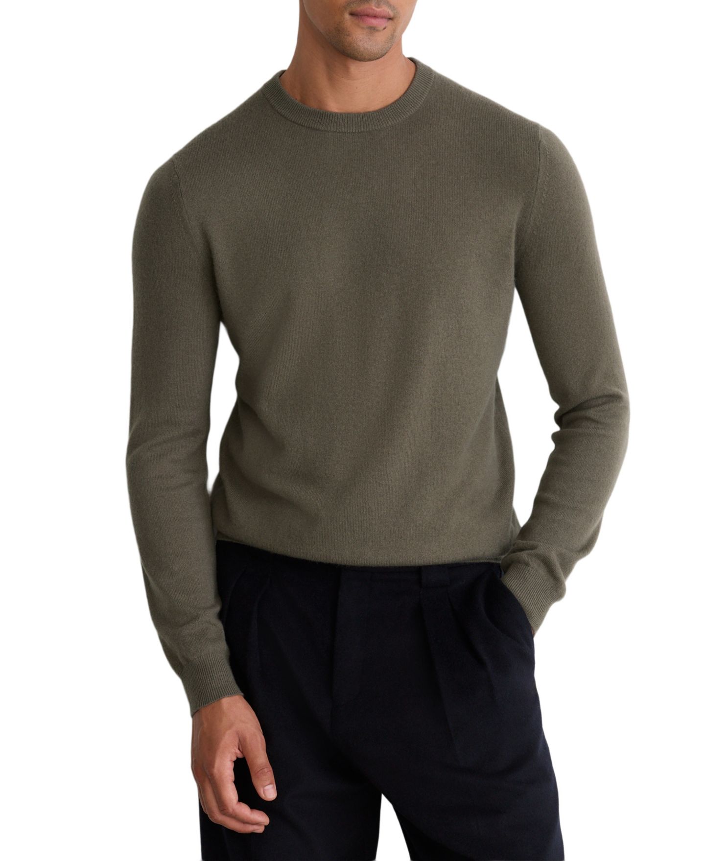 Мужской свитер REISS Cashmere Crewneck Ribbed, цвет: Зелёный — фото 1