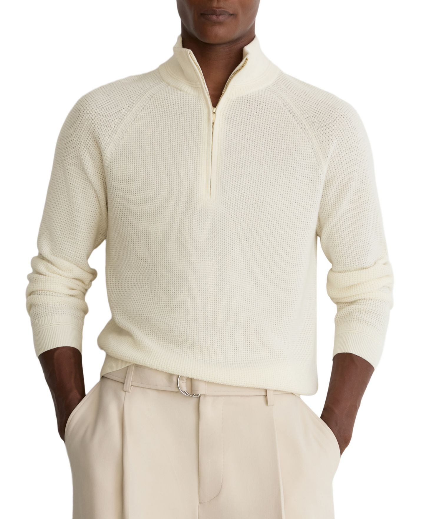 Мужской свитер REISS Tristan Half-Zip Funnel Neck Textured Knit, цвет: Белый — фото 1