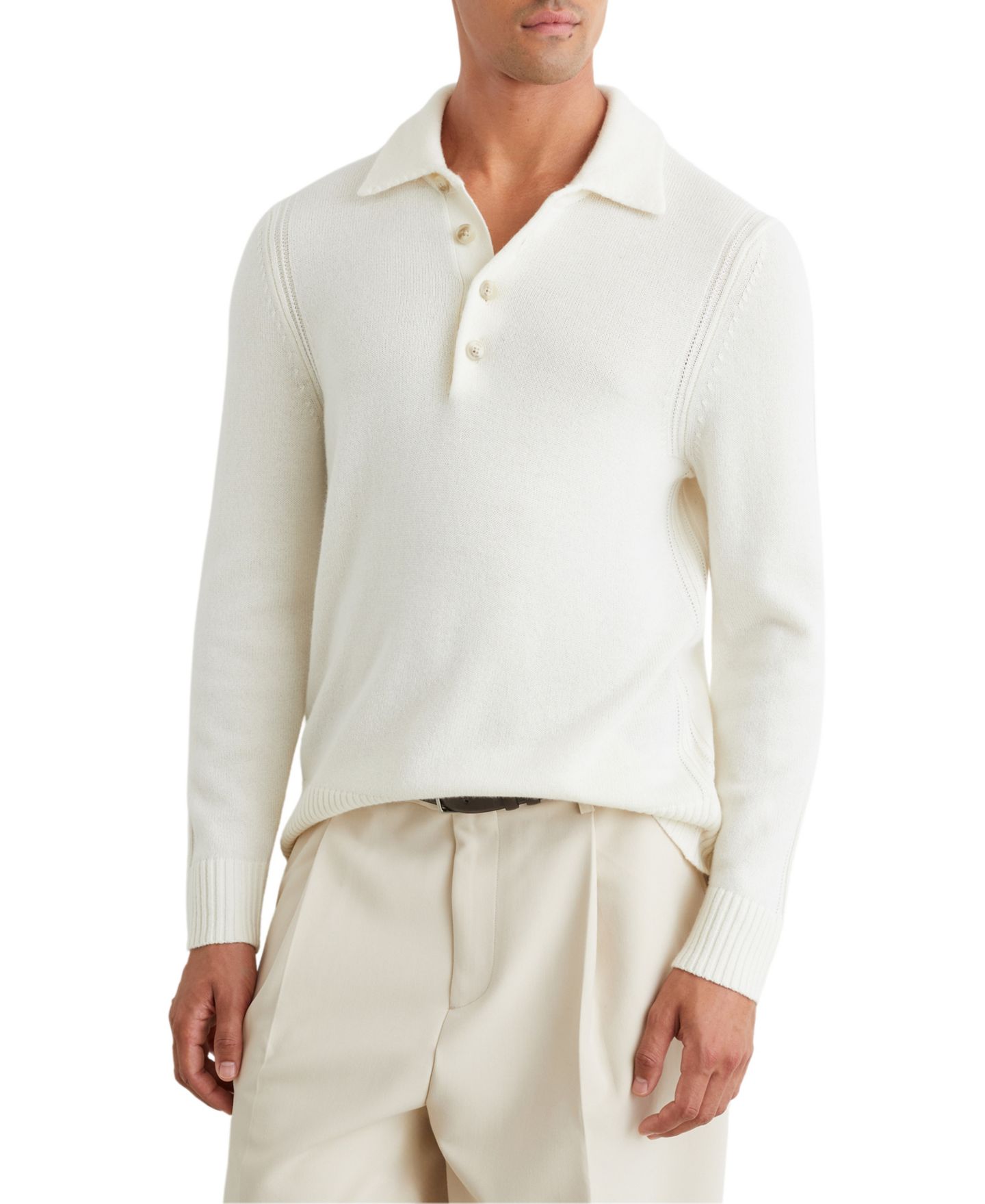 Мужской свитер REISS Deansgate Long-Sleeve Half-Button, цвет: Белый — фото 1