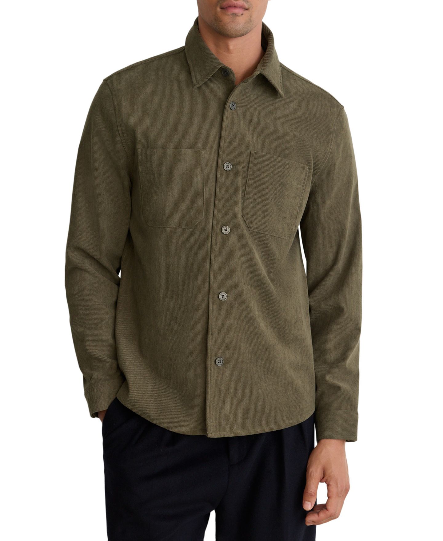 Мужская рубашка REISS Twin Pocket Corduroy Long Sleeve, цвет: Зелёный — фото 1