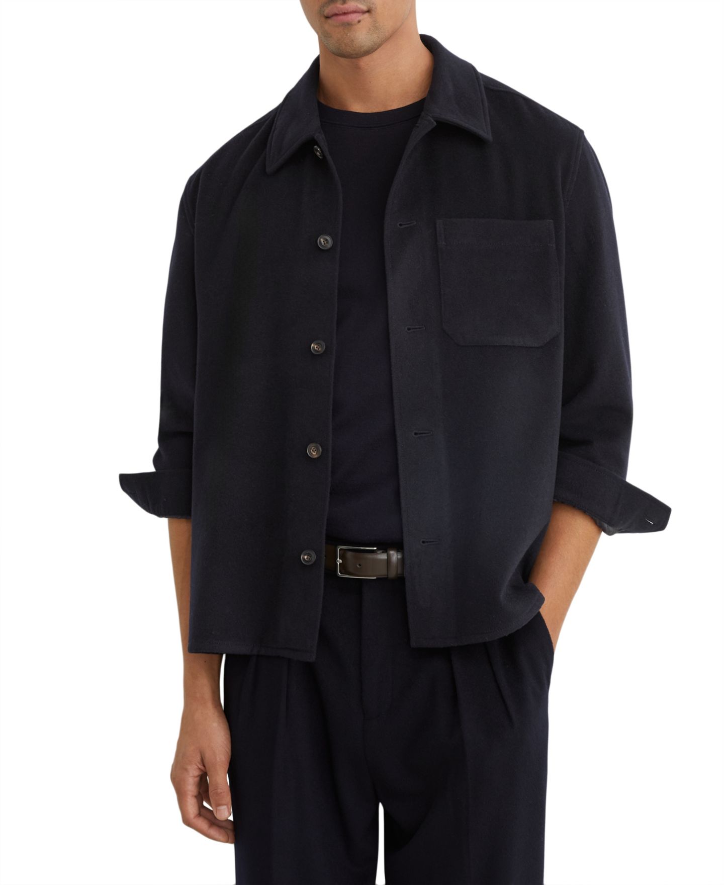 Мужская рубашка REISS Collin Wool-Blend Long-Sleeve Overshirt, цвет: Тёмно-синий — фото 1