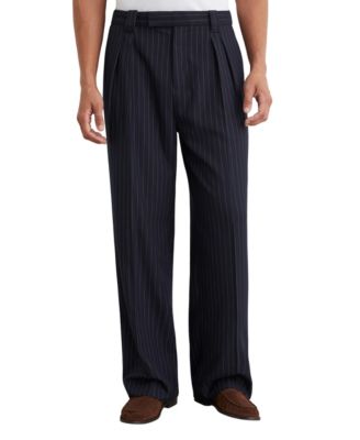 Men's Pleated Pinstripe Wide-Leg Pants