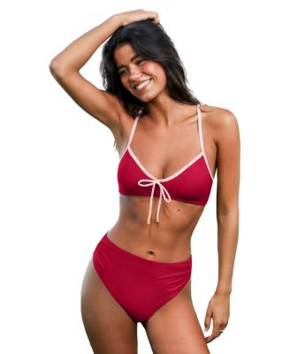 Women's Contrast Trim Tie Front Bikini Set