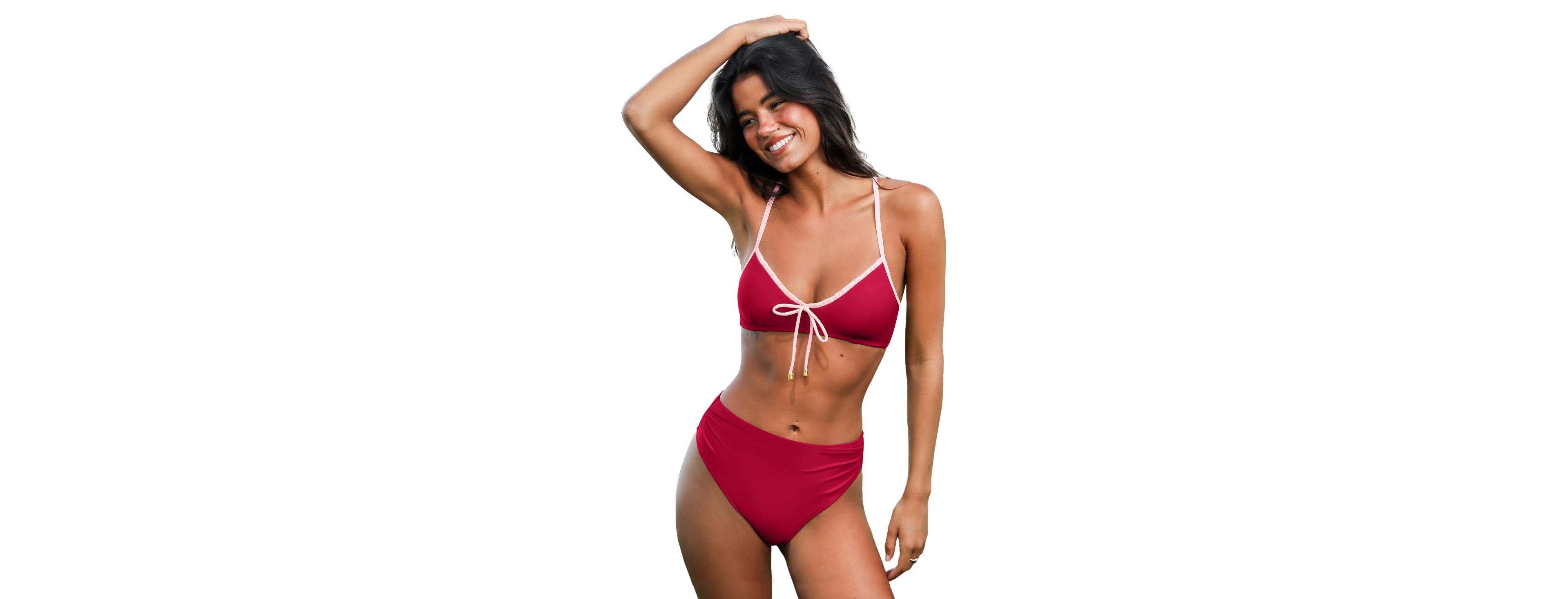 Cupshe Women's Contrast Trim Tie Front Bikini Set