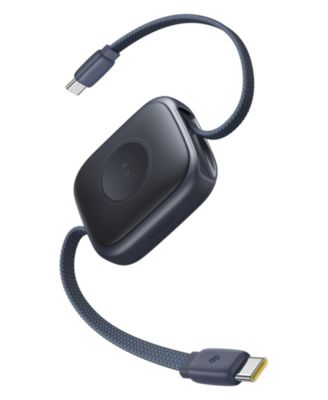 Retractable USB-C Cable with Apple Watch Charger, 100W PD Fast Charging Cable, Built-in 2.5W Wireless Charger, Braided USB-C to USB-C Cable