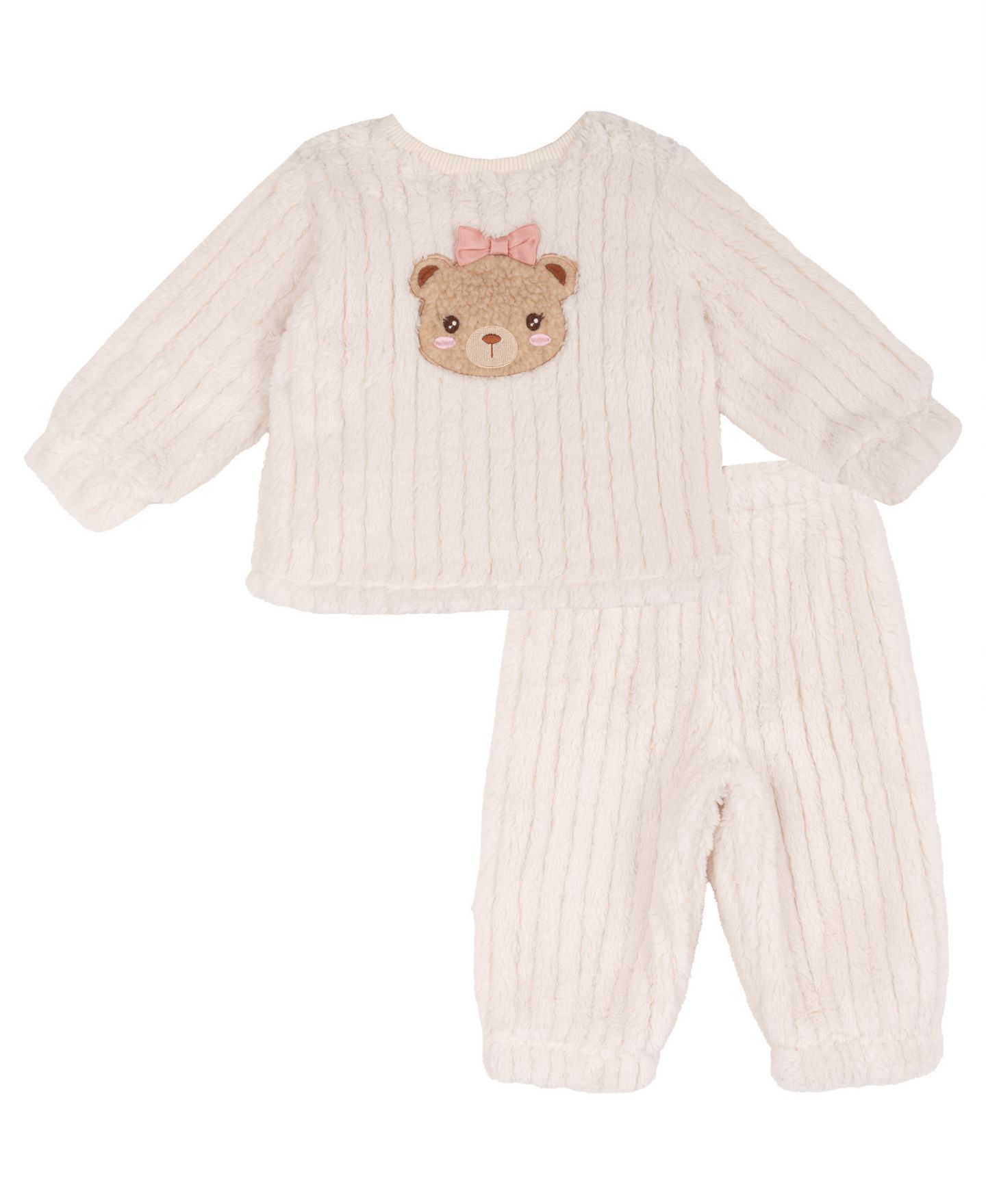 Rare Editions Baby Girls' Teddy Bear Applique Sherpa Long-Sleeve Sweatshirt and Joggers, 2-Piece Set, цвет: Слоновая кость — фото 2