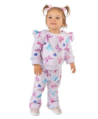 Baby Girls' Fleece Ruffle-Shoulder Sweatshirt and Flare-Leg Pants, 2-Piece Set