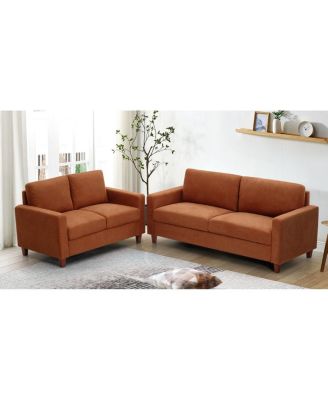  2-Piece Mid-Century Modern Fabric Sofa and Loveseat Set